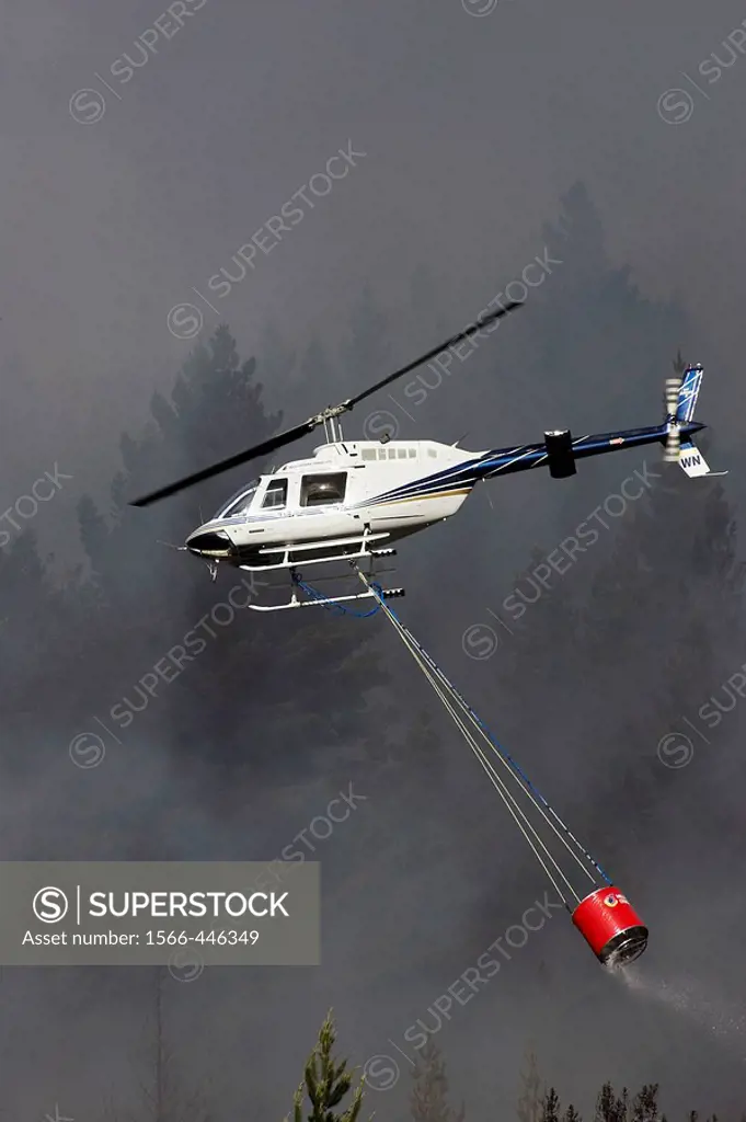 Helicopter Fighting Forest Fire, Dunedin, South Island, New Zealand