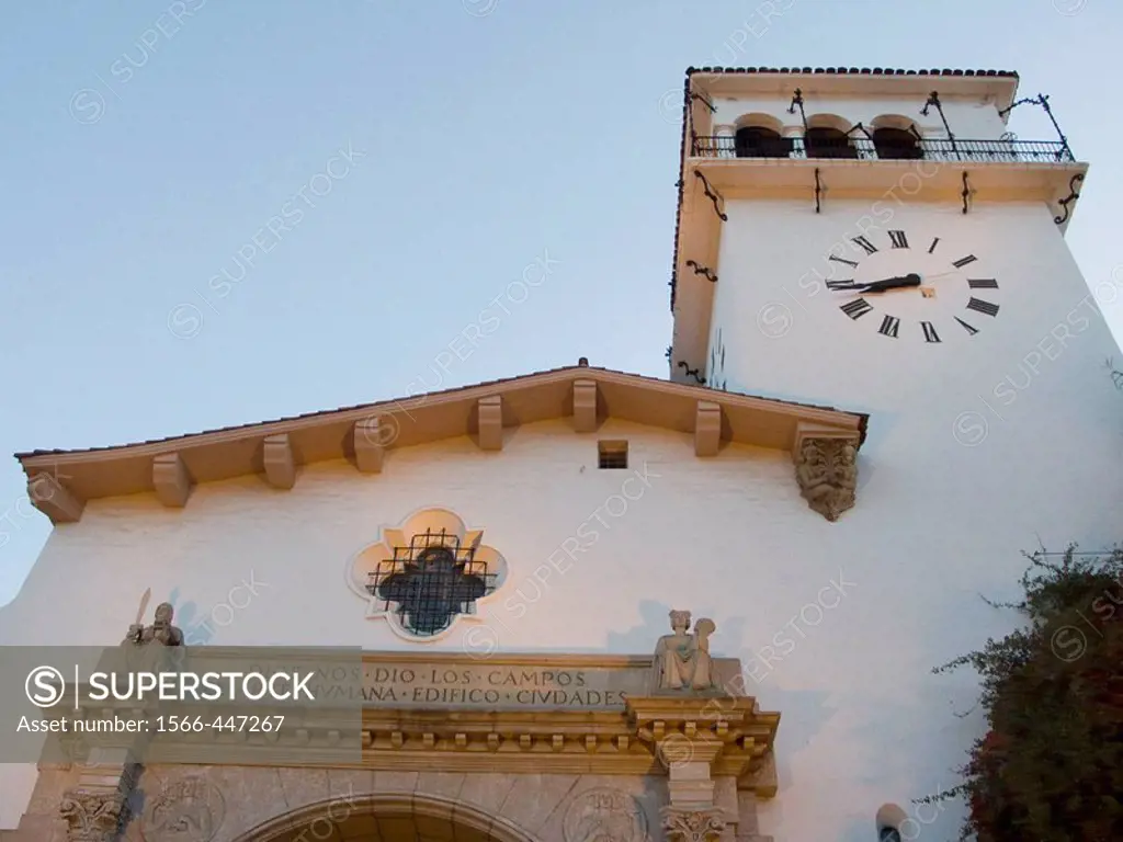 Spanish Mission style architecture of the County Courthouse in Santa Barbara, California, USA