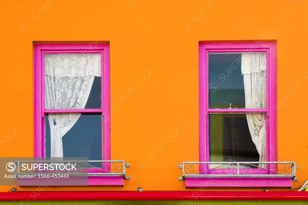 Coloured wall and windows. Galway City. Co. Galway. Ireland