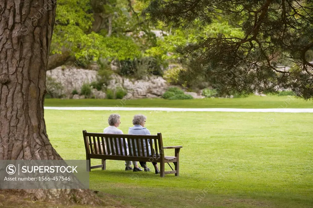 Two senior ladies enjoying the surroundings of Muckross House and Gardens, Ireland, Europe
