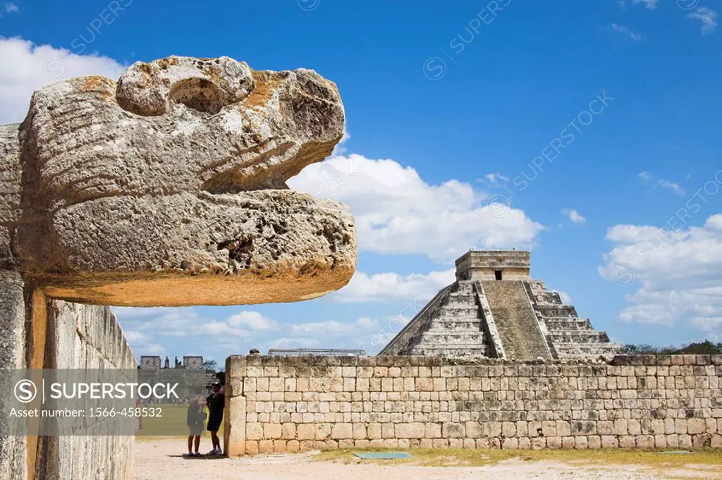 Pyramid of Kukulkan, from Temple of Jaguars, Chichen Itza Archaeological Site, Chichen Itza, Yucatan State, Mexico
