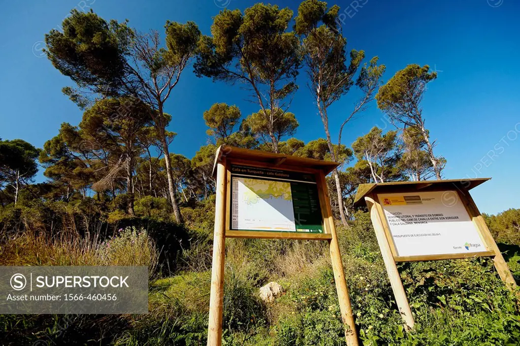 Signs, Cami de Cavalls path, Minorca. Balearic Islands, Spain