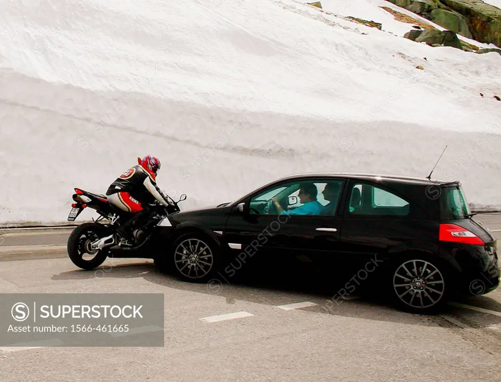 Collision between car and motorcycle, Grimselpass, Switzerland