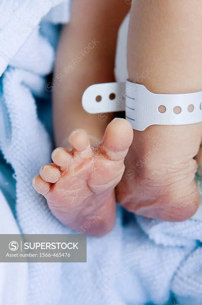 Bebé con identificación, recién nacido en maternidad del Hospital La Fe de Valencia, Comunidad Valenciana, España, Europa.