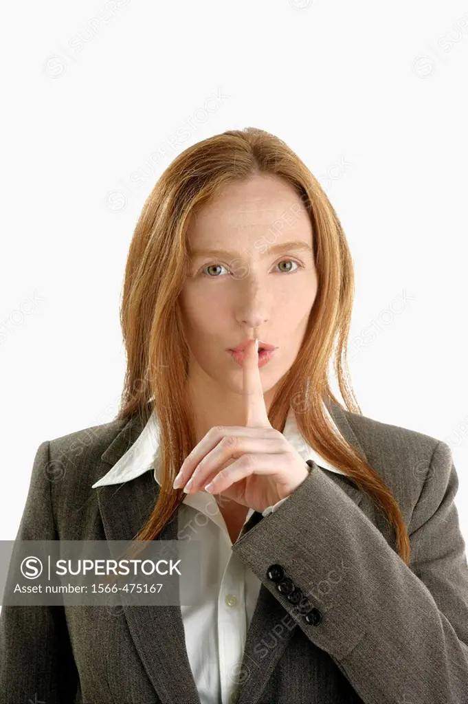 Attractive Businesswoman asking for silence