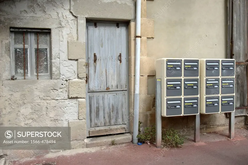 Door and mailboxes, Lacanau. Gironde, Aquitaine, France