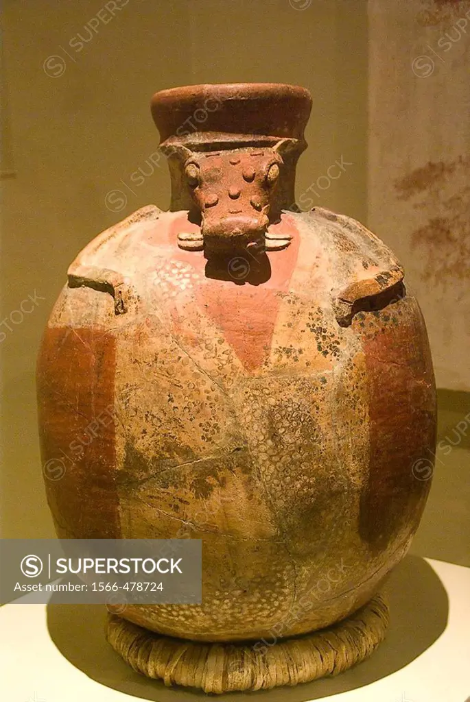 El  Salvador. San Salvador city. MUNA (National Museum of Antropology).Vessel ceramic polychrome zoomorphic from La Joya de Cerén .Pre-Columbian art.D...
