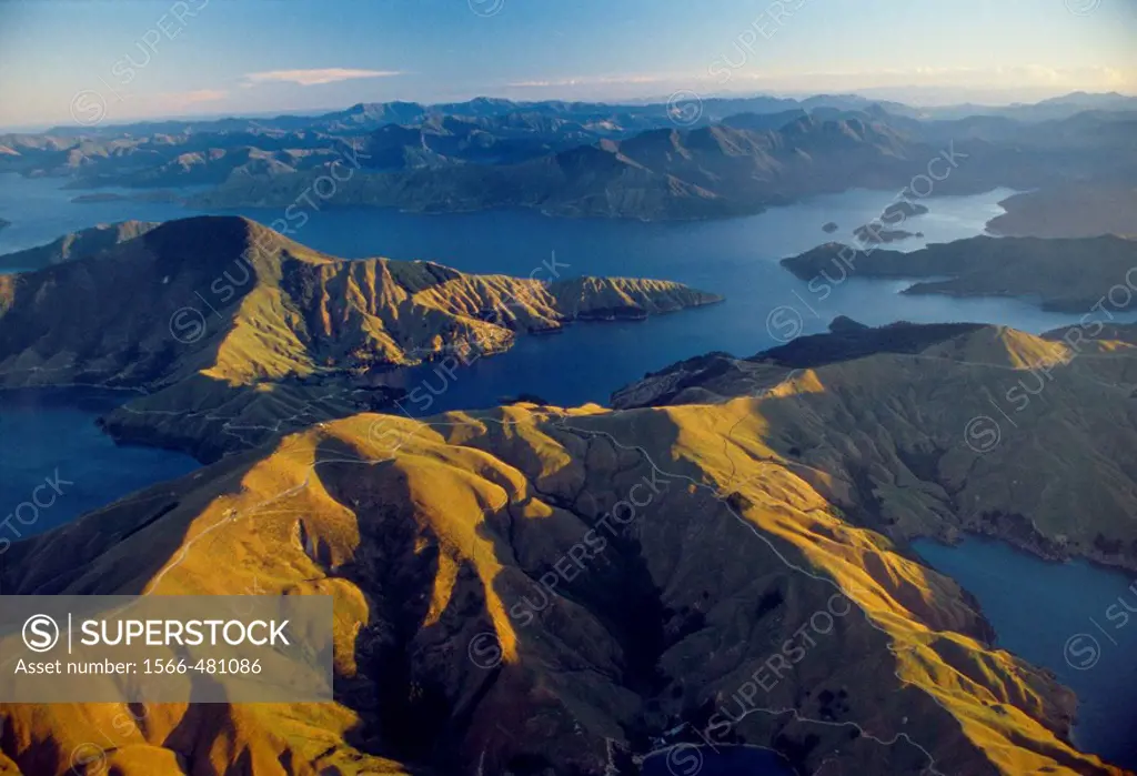 Aerial view of Marlborough Sounds New Zealand