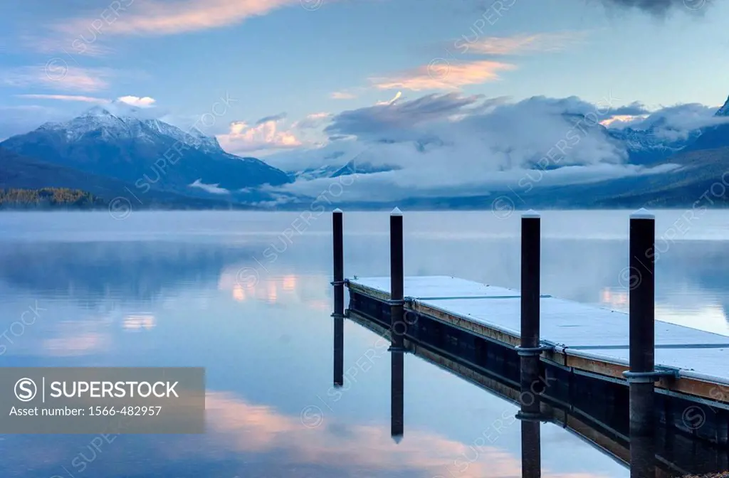 Boat dock on Lake McDonald, Glacier National Park Montana USA