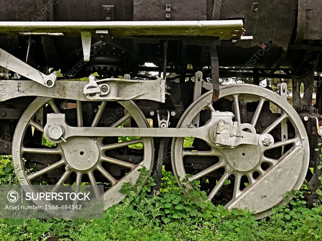 Steam locomotive wheel details. Mhow, Madhyapradesh, India. In India only Mhow is the town where old railway steam engines running on meter gauge are ...