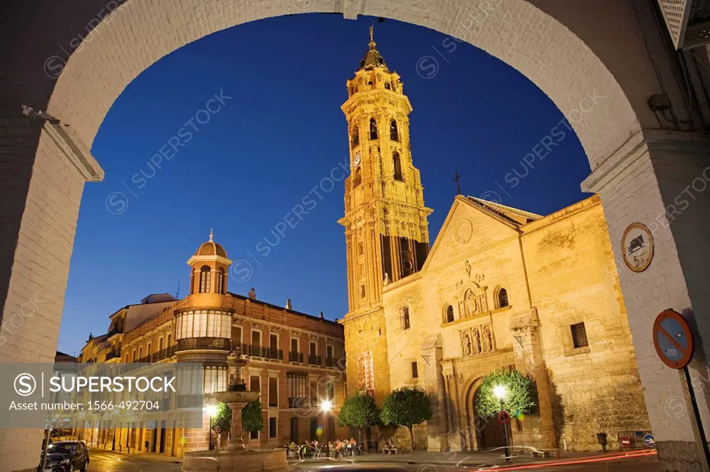 St Sebastian´s collegiate church in the evening, Antequera. Malaga province, Andalucia, Spain