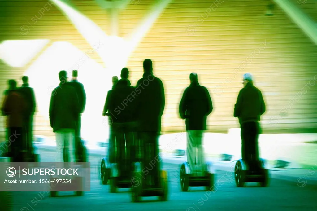 Paseo de segway group executive, by the City of Arts and Sciences in Valencia. Valencia. Spain. Europe.