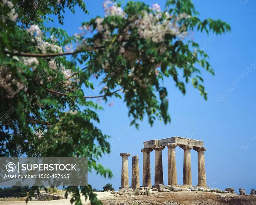 Doric temple of Apollo in ancient Corinth, Peloponnese, Greece