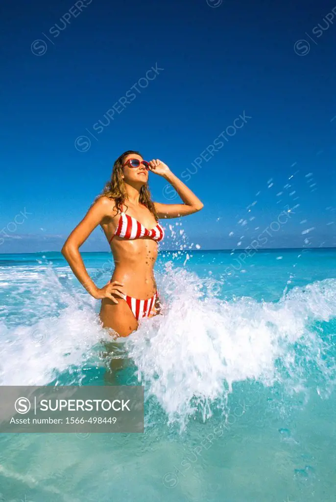 Woman on Beach, Caribbean Sea, Cancun, Mexico