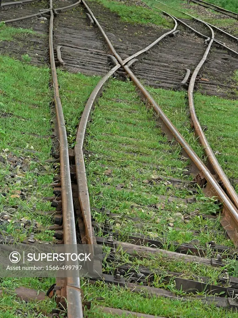 Old meter gauge railway track separator, divider  Mhow, Madhyapradesh, India