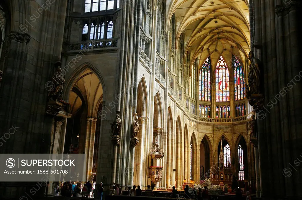 Detail inside the St  Vitus Cathedral at the Castle, Hradcany the castle district, Prague, Czech Republic