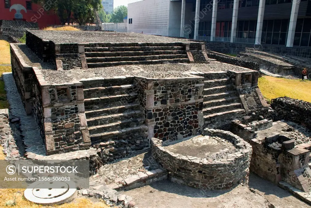 The Aztecs Ruins of Temple of Ehécatl-Quetzalcóalt in Archaeological Site of Tlatelolco.Mexico City.