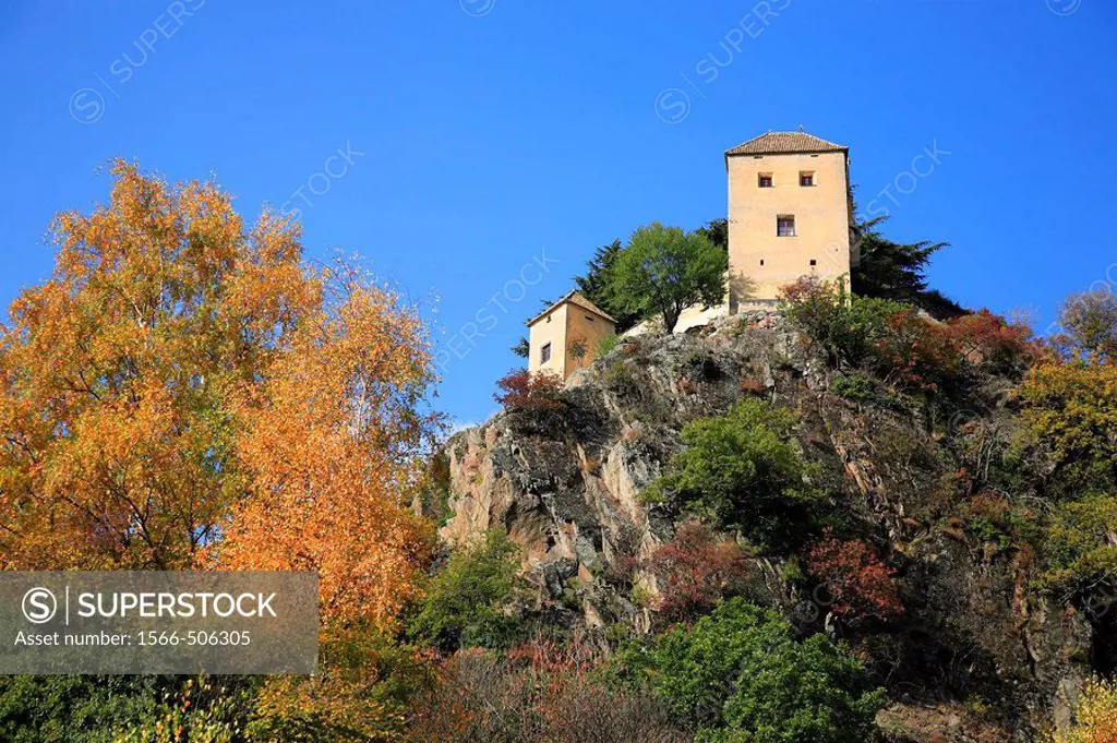 castle of Schloss Juval at the Schnalstal, Val Senales, Vinschgau, Val Venosta, Trentino, Italy  Owned by Reinhold Messner and a museum displaying his...