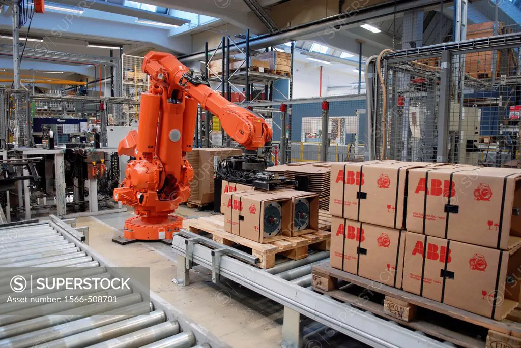 ABB Motors factory, robot packing. Västerås, Sweden
