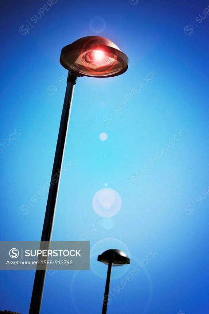 Lantern lit at dusk in the city of Valencia Alborache. Valencia. Spain. Europe.