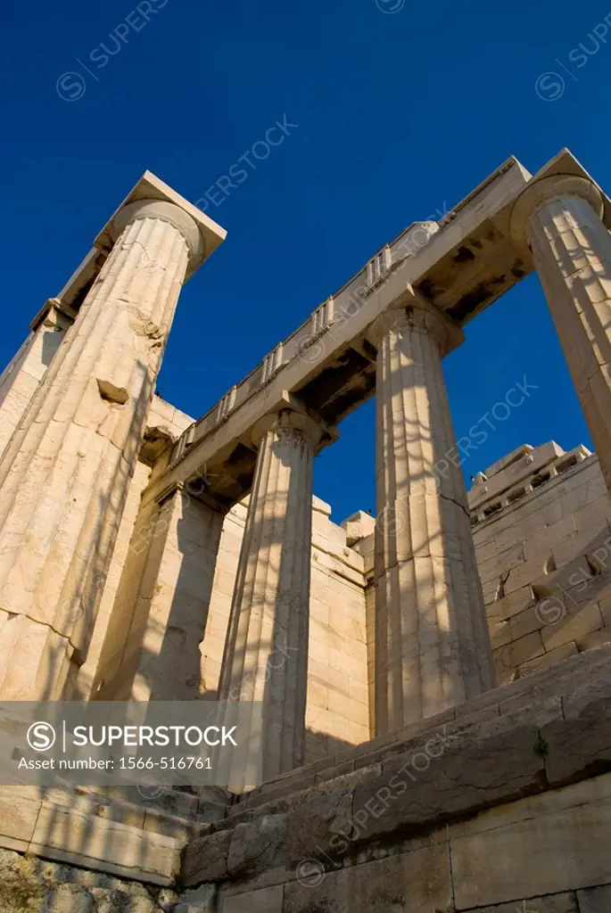 Structures at Beule Gate on Acropolis hill in Athens Greece Europe