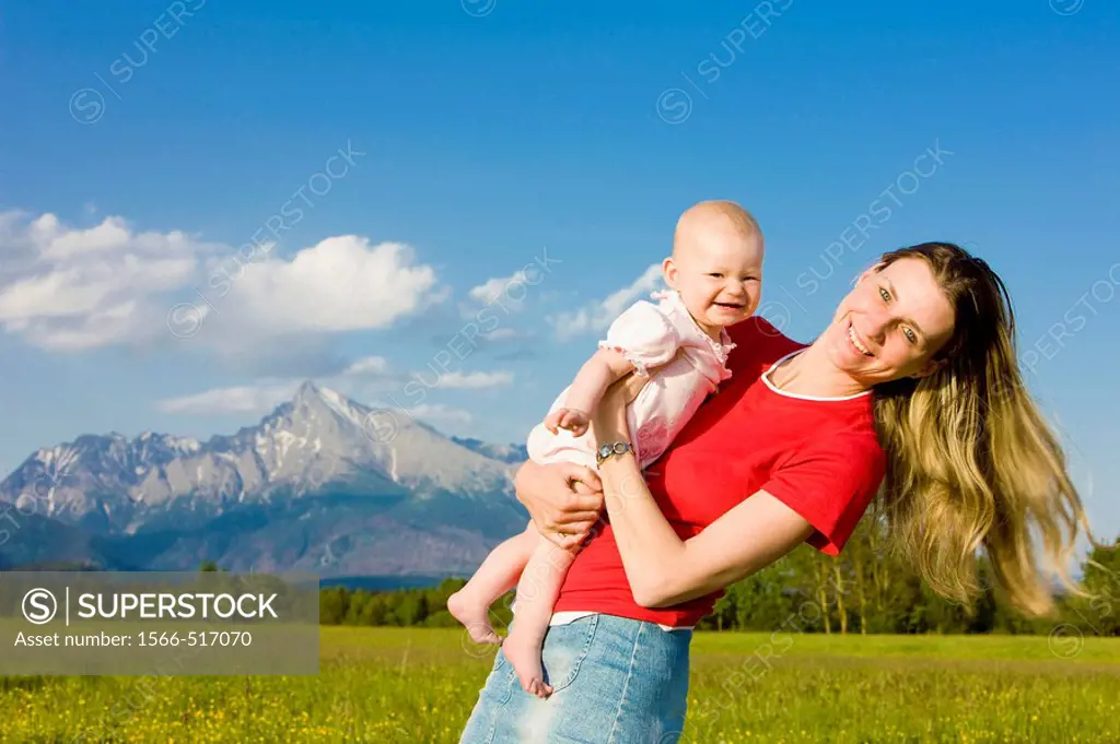 mother with her baby girl, Krivan, Vysoke Tatry High Tatras, Slovakia