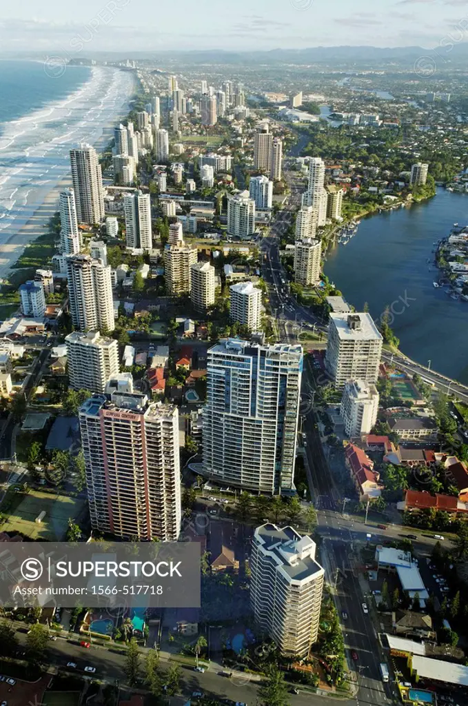 aerial view of Surfers Paradise from Q1 Tower, Gold Coast, Queensland, Australia
