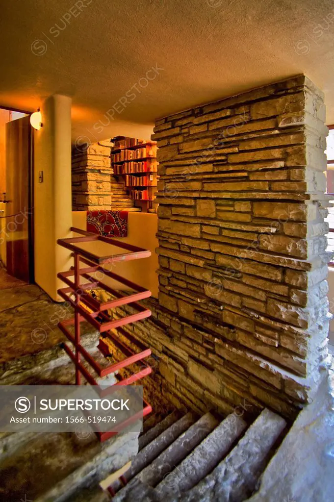 Interior Stairs at Fallingwater, Mill Run, PA. Also known as the Edgar J. Kaufmann Sr. Residence, Fallingwater was designed by American architect Fran...