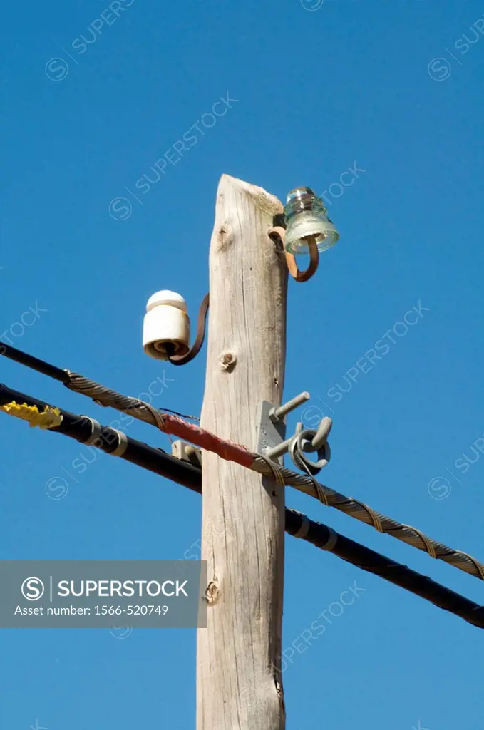 Detail of rural electric pole. Cuenca province, Castilla La Mancha, Spain.
