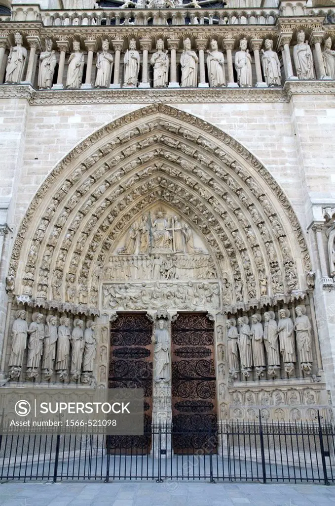 France, Paris 75  Notre Dame cathedral, main gate with Last Jdgement portal