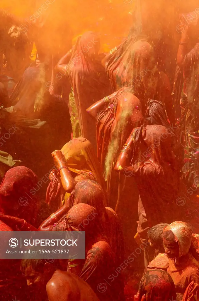 Holi spring festival to celebrate the love between Krishna and Radha, Uttar Pradesh, India