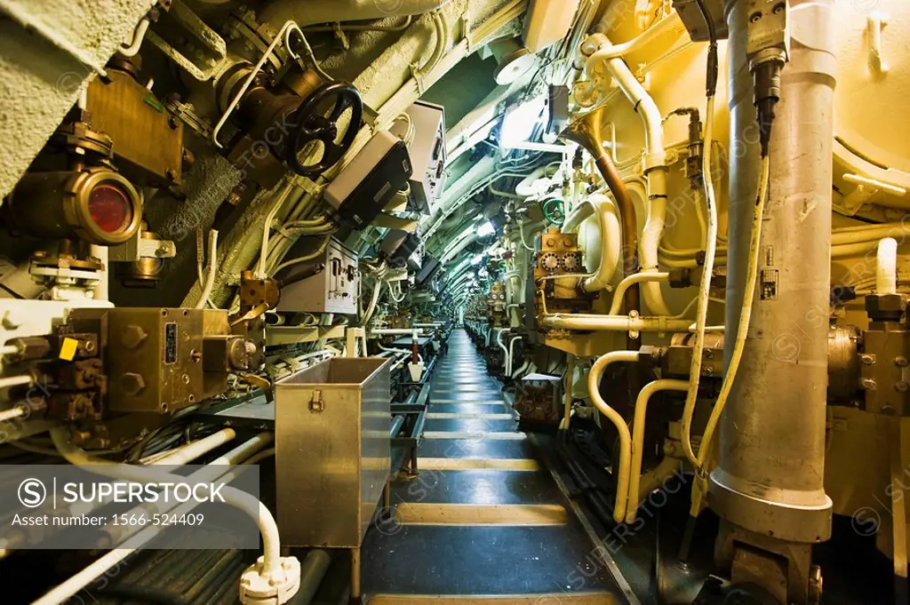 Interior of the Redoutable (first SNLE submarine of the French Navy, now a museum and the largest submarine in the world open to the public) in the Ci...