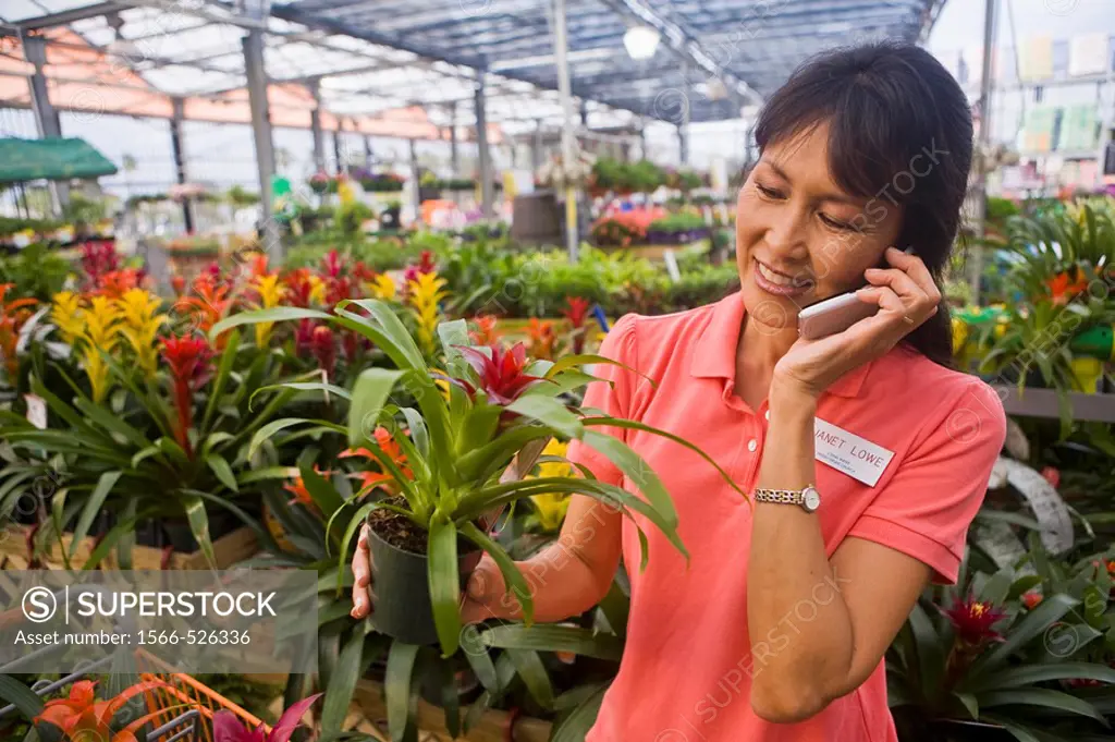 Woman salesperson on phone with customer