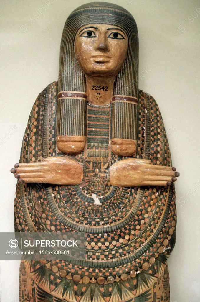Mummy board of the Chantress of Amun, Tameniut, at British Museum, London. England