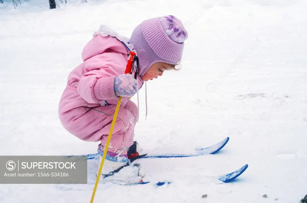 Charlevoix, Michigan - Mariel West, not quite 2, tries cross-country skiing  MR
