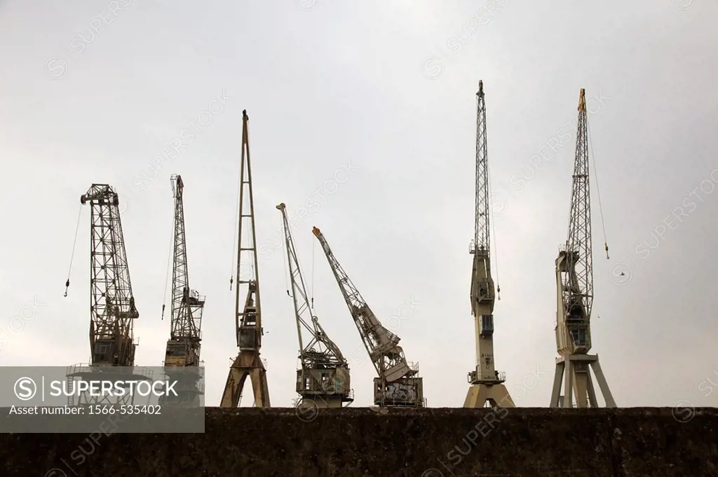 Old cranes at port, Antwerp, Flanders, Belgium
