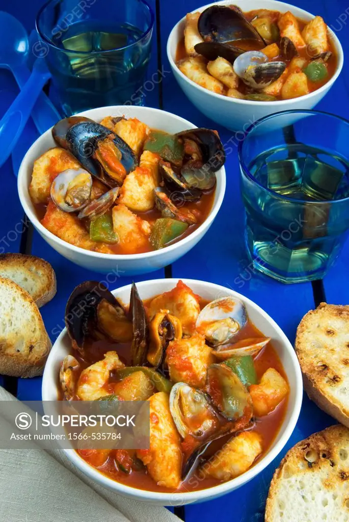 Fish soup with mussels, chowders and fish fillets
