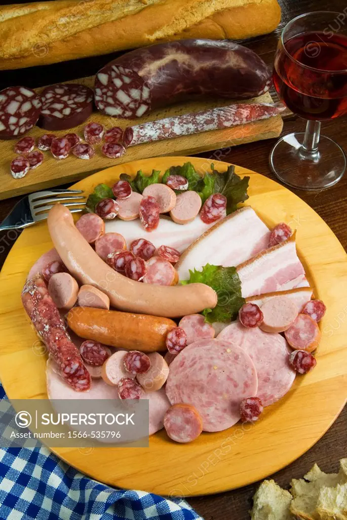 French sausages ham bacon and salami, french cuisine, french food, french cooking, france