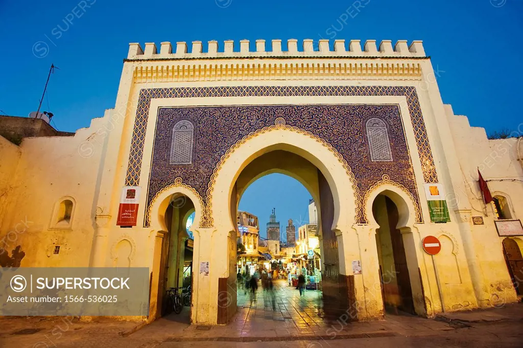 Bab Bou Jeloud gate, main entrance to Fes medina, Fes el Bali, Fes, Morocco