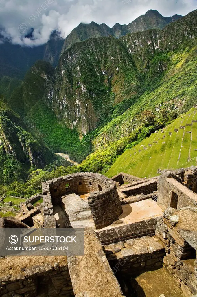 Temple of the Sun astronomical observatory, Machu Picchu sacred city of the Inca empire, Cusco region, Peru