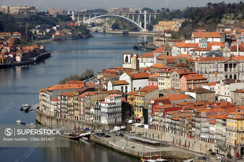 Douro river view from Jardim Do Morro, Arrabida bridge (1963) in background, Porto, Portugal