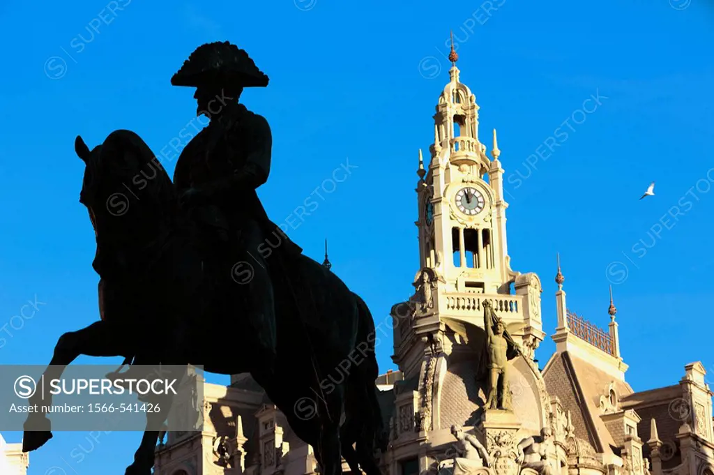 King Pedro IV equestrian statue in Praça da Liberdade, Porto, Portugal