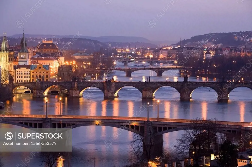 Czech Republic. Prague. Moldava River view from Letna Park.