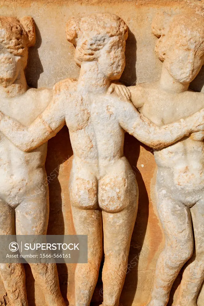 Sculpture of the Three Graces at the Roman theatre at Sabratha, Libya