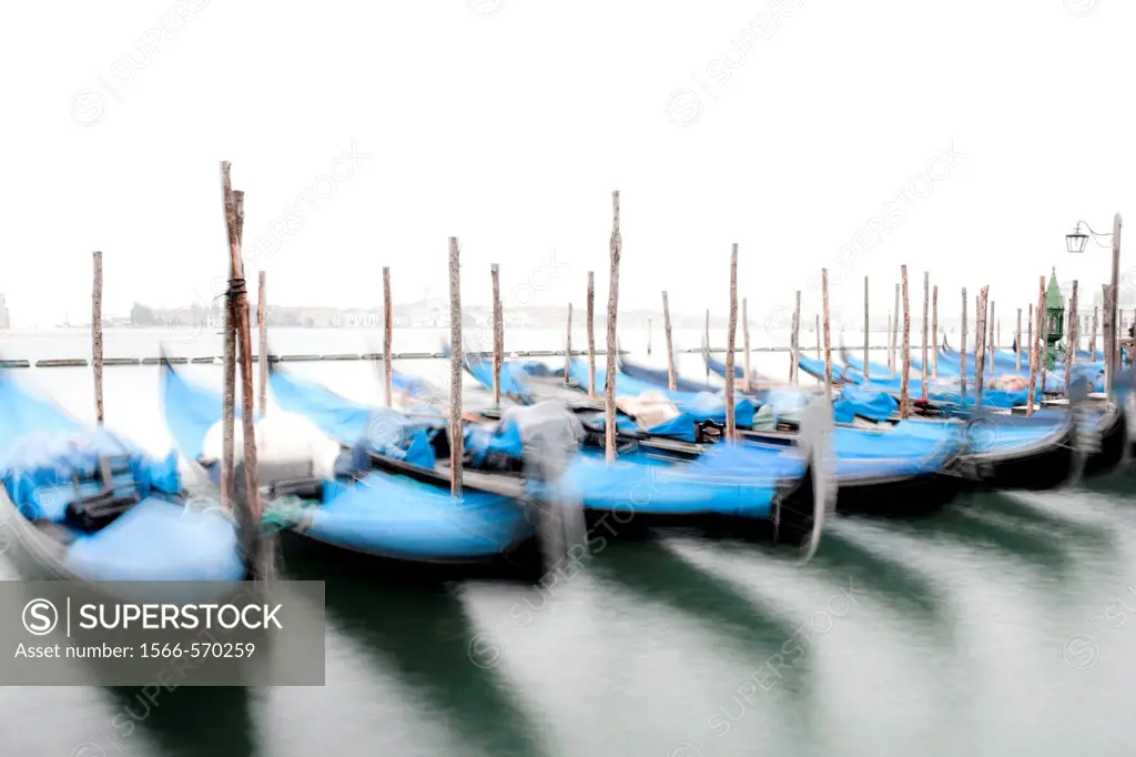Moored gondolas in Venice Italia, long exposure tripod shot