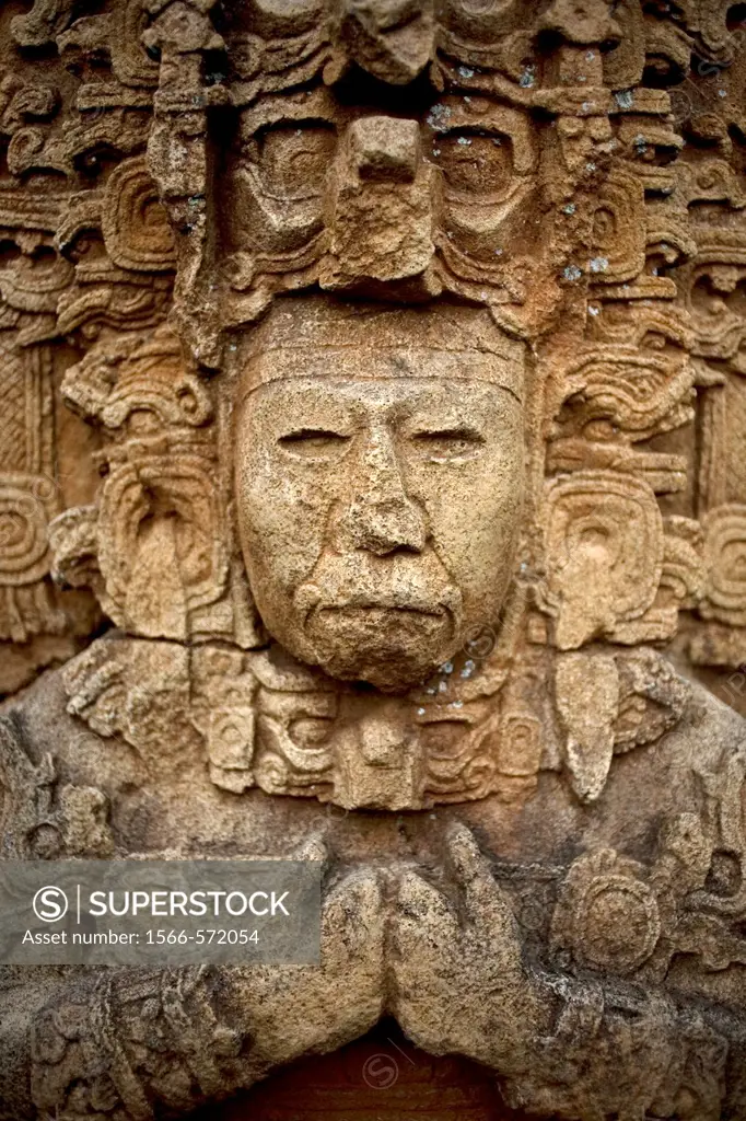 A stela representing the king Zots Choj Muan at the ancient Mayan city of Tonina, Ocosingo, Chiapas, Mexico
