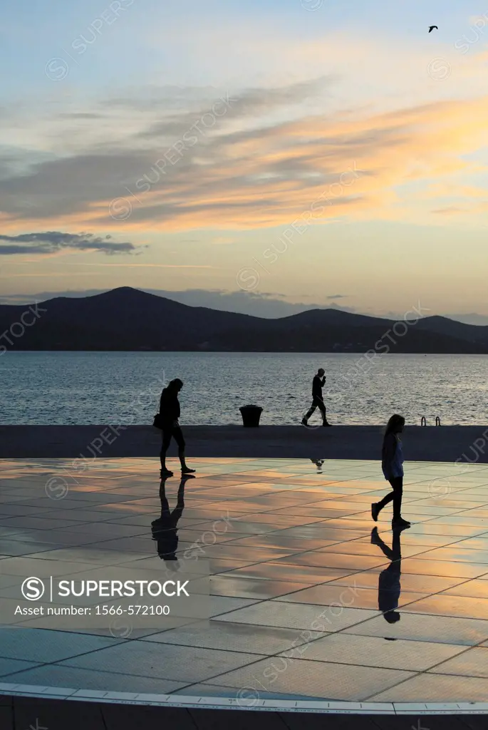Croatia, Zadar, sunset, people, Greeting to the Sun monument,