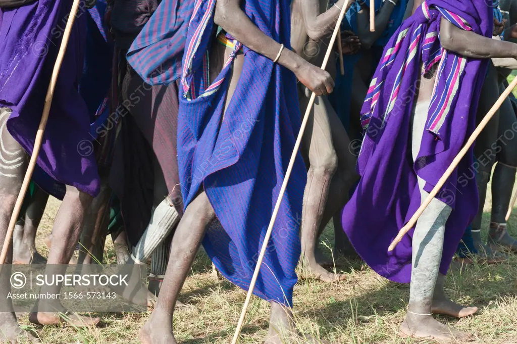 Donga stick fight ceremony, Surma tribe, Tulgit, Omo river valley, Ethiopia