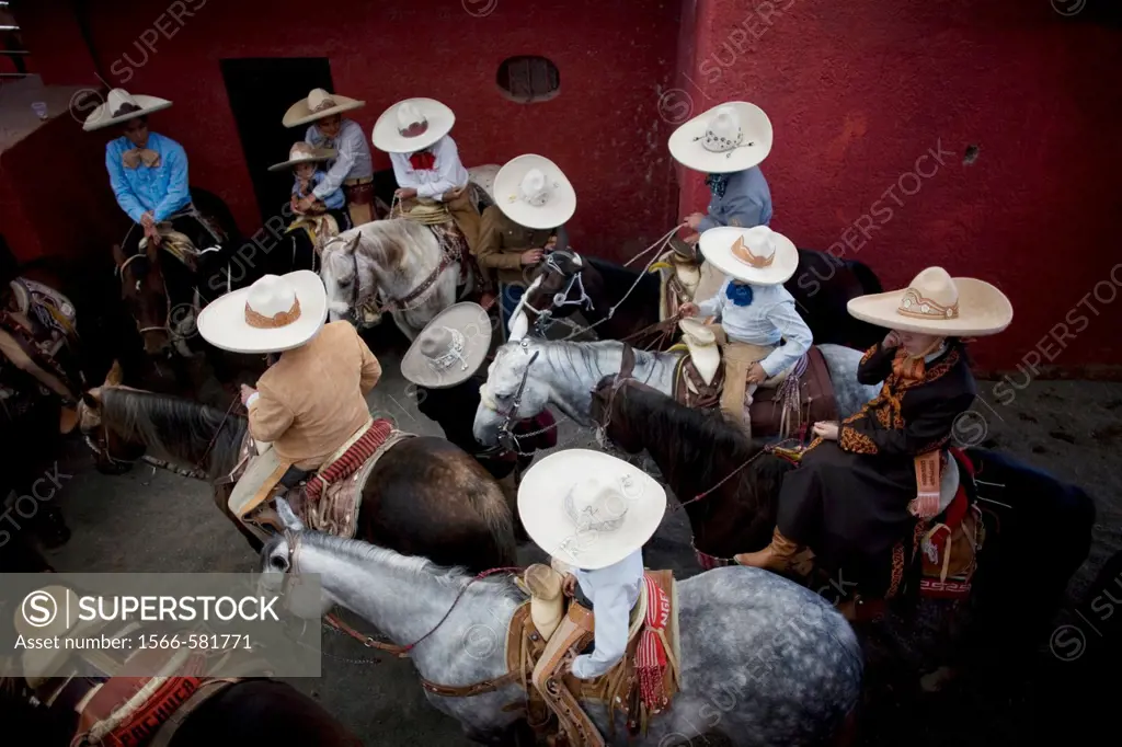 Mexican charros attend at the National Charro Championship in Pachuca, Hidalgo State, Mexico. Escaramuzas are similar to US rodeos, where female compe...