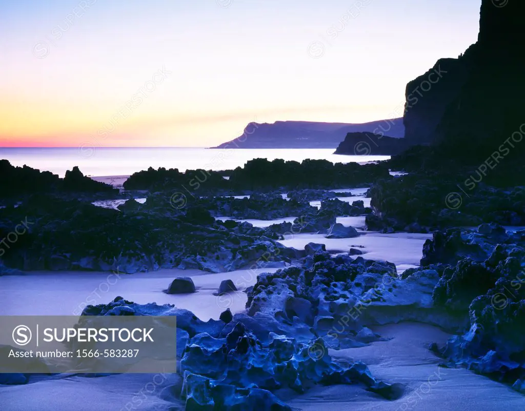 Dusk light at Mewslade Bay near Pitton on the Gower Peninsular, Swansea, South Wales